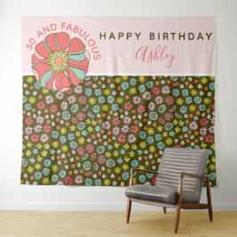 Groovy Pink Floral Geburtstag Foto Hintergrund Wandteppich