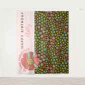 Groovy Pink Floral Geburtstag Foto Hintergrund Wandteppich (Vorderseite)
