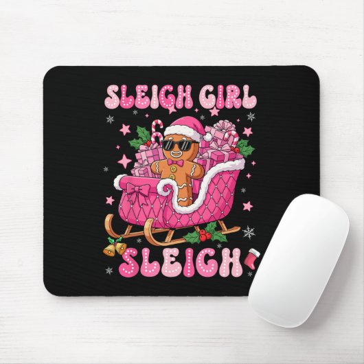 Groovy Pink Gingerbread Sleigh Coquette Bow Christ Mousepad (Mit Mouse)