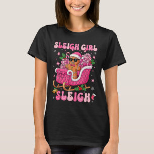 Groovy Pink Gingerbread Sleigh Coquette Bow Christ T-Shirt