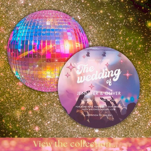 Groovy Pink Glitzer Ball Wedding Einladung