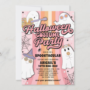 Groovy Pink Halloween Girl Costume Geburtstagspart Einladung