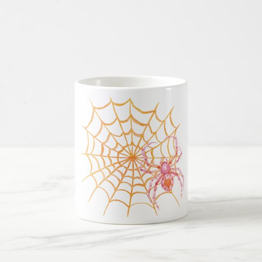 Groovy Pink Orange Spinne im Halloween-Netz Kaffeetasse (Mittel)