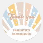 Groovy Pink Retro Daisies Sunshine Vielen Dank Runder Aufkleber (Vorderseite)