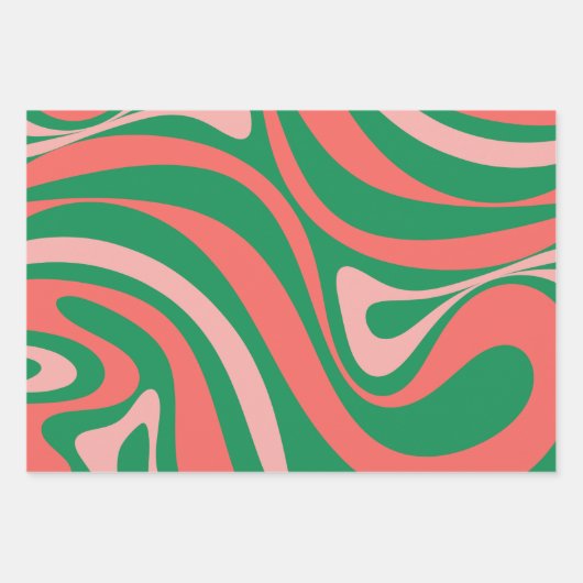Groovy Pink und Green Retro Weihnachts-Wirbel Geschenkpapier Set (Vorderseite 3)