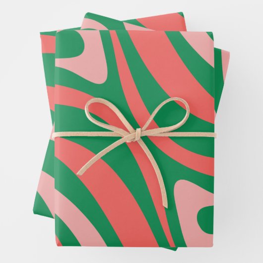 Groovy Pink und Green Retro Weihnachts-Wirbel Geschenkpapier Set (Beispiel)