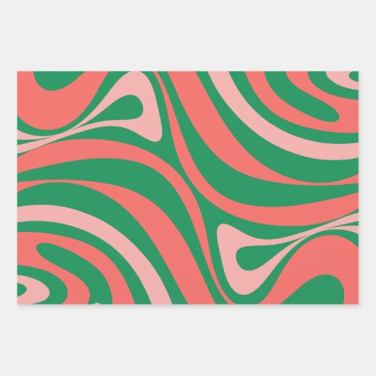 Groovy Pink und Green Retro Weihnachts-Wirbel Geschenkpapier Set (Vorderseite)