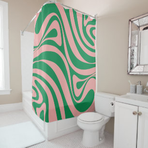 Groovy Pink und Green Retro Wirbel Duschvorhang