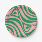 Groovy Pink und Green Retro Wirbel Pappteller (Vorderseite)