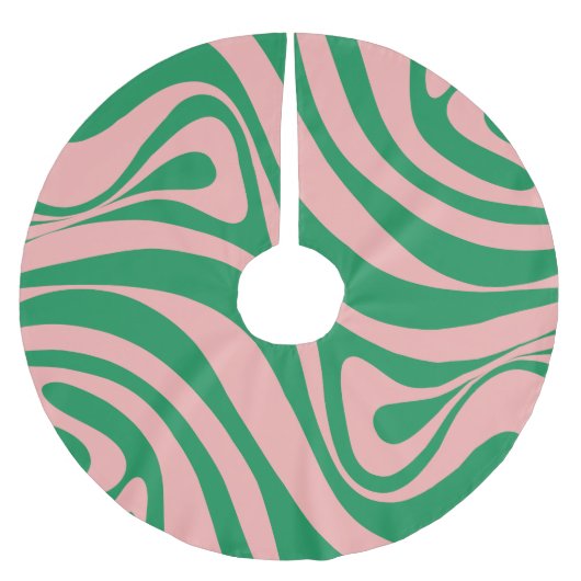 Groovy Pink und Green Retro Wirbel Polyester Weihnachtsbaumdecke (Vorderseite)