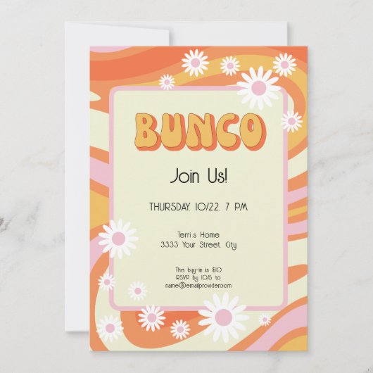 Groovy Pink und Orange Bunco Einladung (Vorderseite)