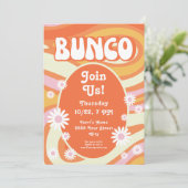 Groovy Pink und Orange Floral Bunco Einladung (Stehend Vorderseite)