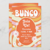 Groovy Pink und Orange Floral Bunco Einladung (Vorne/Hinten)