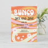 Groovy Pink und Orange Floral Bunco Ladys Night Einladung (Stehend Vorderseite)