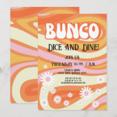 Groovy Pink und Orange Floral Bunco Ladys Night Einladung (Vorne/Hinten)