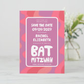 Groovy Pink Waves Custom Bat Mitzvah Save The Date (Stehend Vorderseite)