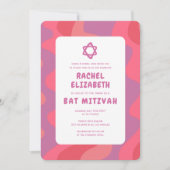 Groovy Pink Waves Star von David Custom Bat Mitzva Einladung (Vorderseite)
