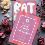 Groovy Pink Waves Star von David Custom Bat Mitzva Einladung<br><div class="desc">Perfekte Karte, um eine Fledermausmitzvah oder andere jüdische Feier anzukündigen! Handgemachte Kunst für Sie mit Handgriff auf der Rückseite! Vollständig anpassbar! Klicken Sie auf "Personalisieren" oben, um den Text zu bearbeiten. Klicken Sie auf "Bearbeiten mit dem Design-Tool", um die Schriftart, Farben und Platzierungen anzupassen und das Design auf der Rückseite...</div>