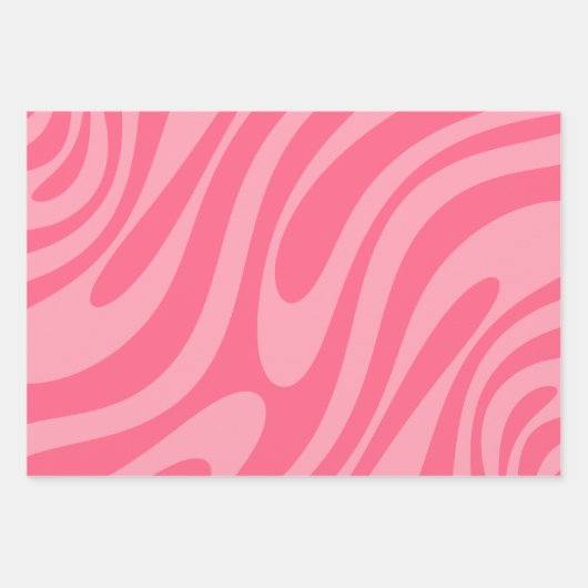 Groovy Pink Wavy Loops Retro Abstrakte Muster Geschenkpapier Set (Vorderseite 2)