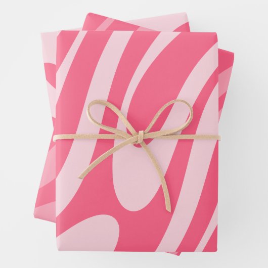 Groovy Pink Wavy Loops Retro Abstrakte Muster Geschenkpapier Set (Beispiel)