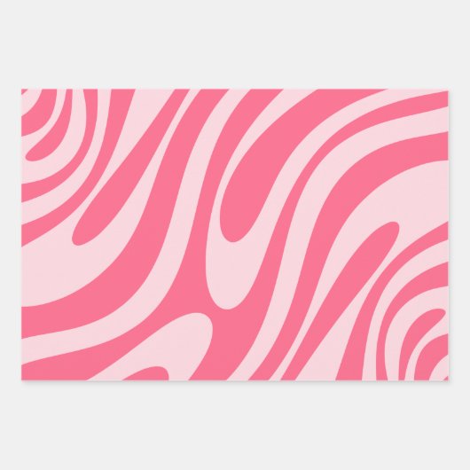 Groovy Pink Wavy Loops Retro Abstrakte Muster Geschenkpapier Set (Vorderseite)