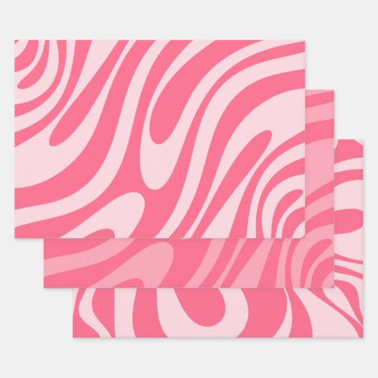 Groovy Pink Wavy Loops Retro Abstrakte Muster Geschenkpapier Set (Set)