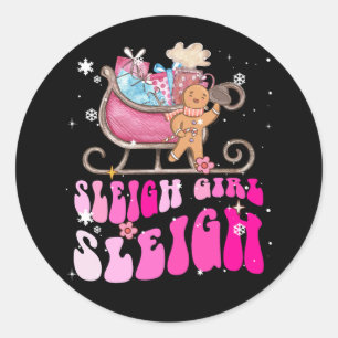 Groovy Pink Weihnachtskaffee Sleigh Girl Gingerb Runder Aufkleber