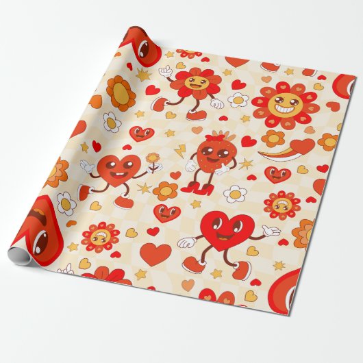 Groovy Pop Art valentines Funky Erdbeere der 1960e Geschenkpapier (Ungerollt)