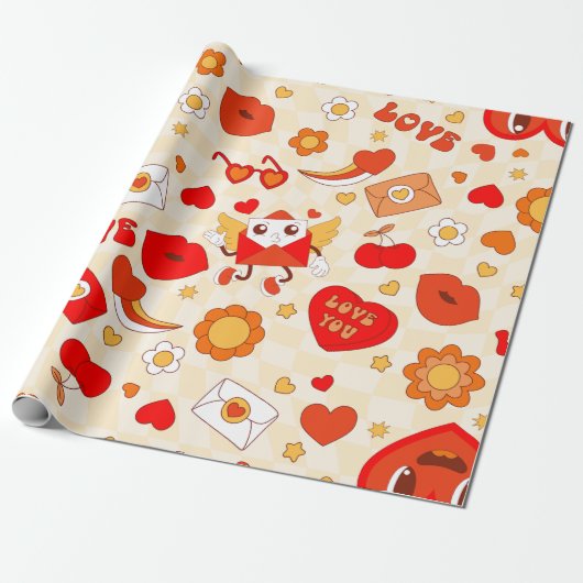 Groovy Pop Art valentines Liebe Brief der 60er Jah Geschenkpapier (Ungerollt)