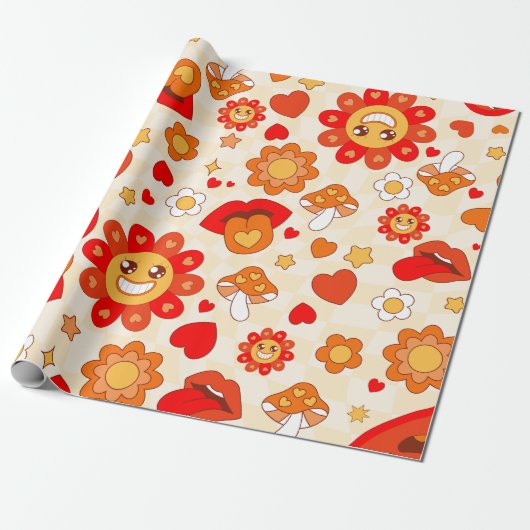 Groovy Pop Art valentines Pilzzzunge der 60er Jahr Geschenkpapier (Ungerollt)