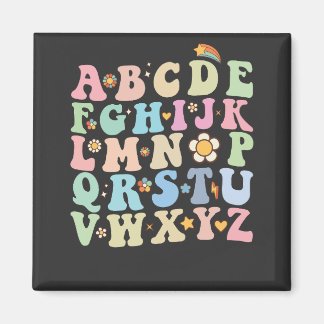 Groovy Pre K Kindergarten Alphabet ABC Retro Magnet