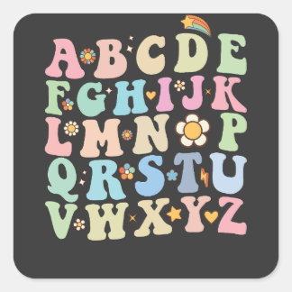 Groovy Pre K Kindergarten Alphabet ABC Retro Quadratischer Aufkleber