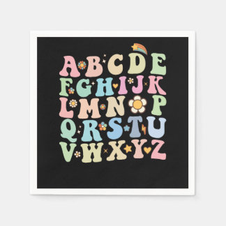 Groovy Pre K Kindergarten Alphabet ABC Retro Serviette