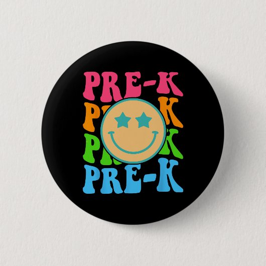 Groovy Pre-K Vibes Face Retro Lehrer Kids Back T Button (Vorderseite)