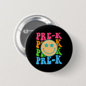 Groovy Pre-K Vibes Face Retro Lehrer Kids Back T Button (Vorne & Hinten)