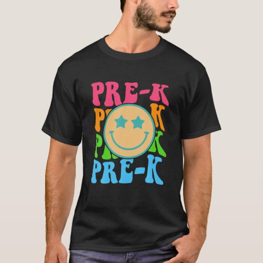 Groovy Pre-K Vibes Face Retro Lehrer Kids Back T T-Shirt (Vorderseite)