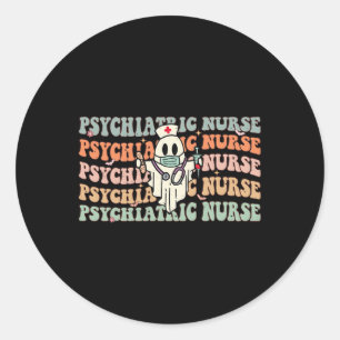 Groovy Psych Nurse Halloween Psychiatric He Runder Aufkleber