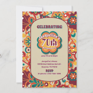 Groovy Psychedelic 60er 70er Floral Birthday Einladung