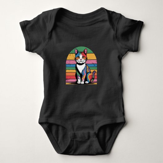 Groovy Psychedelic Cat Retro Baby T - Shirt (Vorderseite)