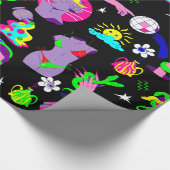 groovy psychedelic medusa disco schwarz geschenkpapier (Ecke)