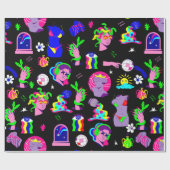 groovy psychedelic medusa disco schwarz geschenkpapier (Flach)
