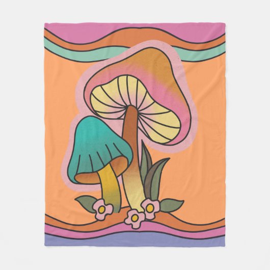 Groovy Psychedelic Mushroom 60er Hippie Retro Fleecedecke (Vorderseite)