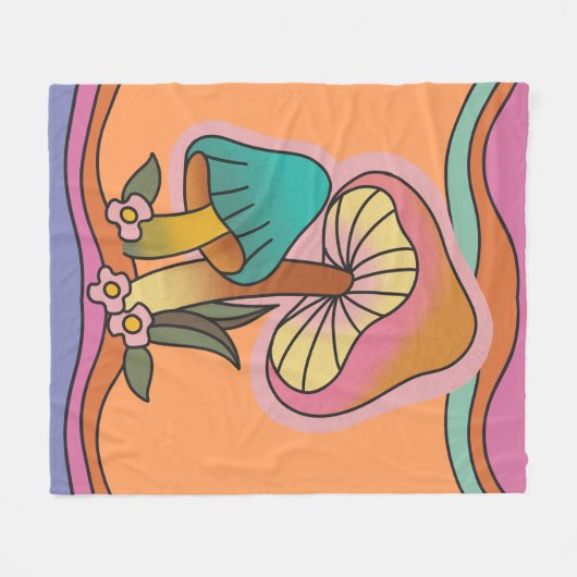 Groovy Psychedelic Mushroom 60er Hippie Retro Fleecedecke (Vorderseite (Horizontal))