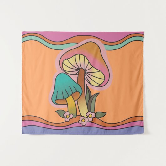 Groovy Psychedelic Mushroom 60er Hippie Retro Wandteppich (Vorderseite (Horizontal))