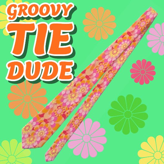 Groovy Psychedelic Pink Orange Hippy Blume Krawatte