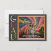 Groovy Psychedelic Retro Daisy Foto Abschluss Einladung (Vorderseite)