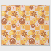 Groovy psychedelic Retro Smiley Checkerboard, Geschenkpapier (Flach)