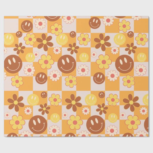 Groovy psychedelic Retro Smiley Checkerboard, Geschenkpapier (Flach)