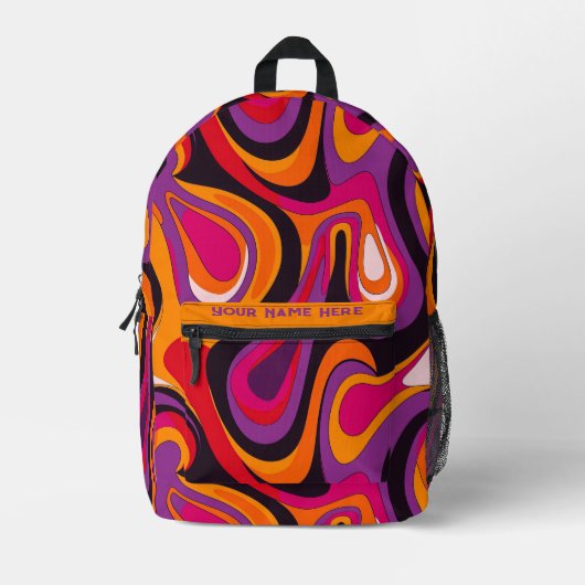 Groovy Psychedelic Retro-Wirbel Bedruckter Rucksack (Vorderseite)