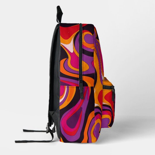 Groovy Psychedelic Retro-Wirbel Bedruckter Rucksack (Links)